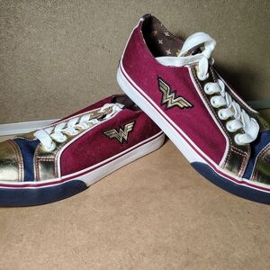 Wonder Woman Burgundy and Gold Sneakers